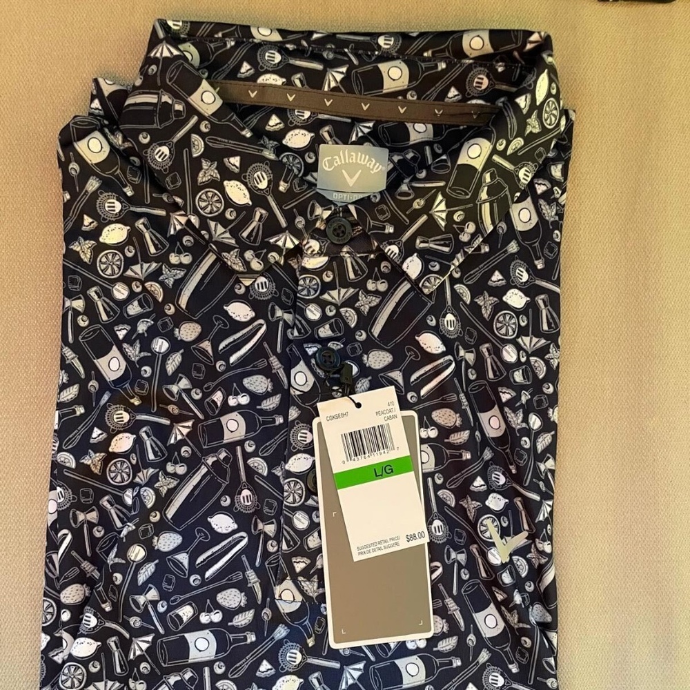 NWT - Callaway Men's All Over Tropical Print Polo Shirt